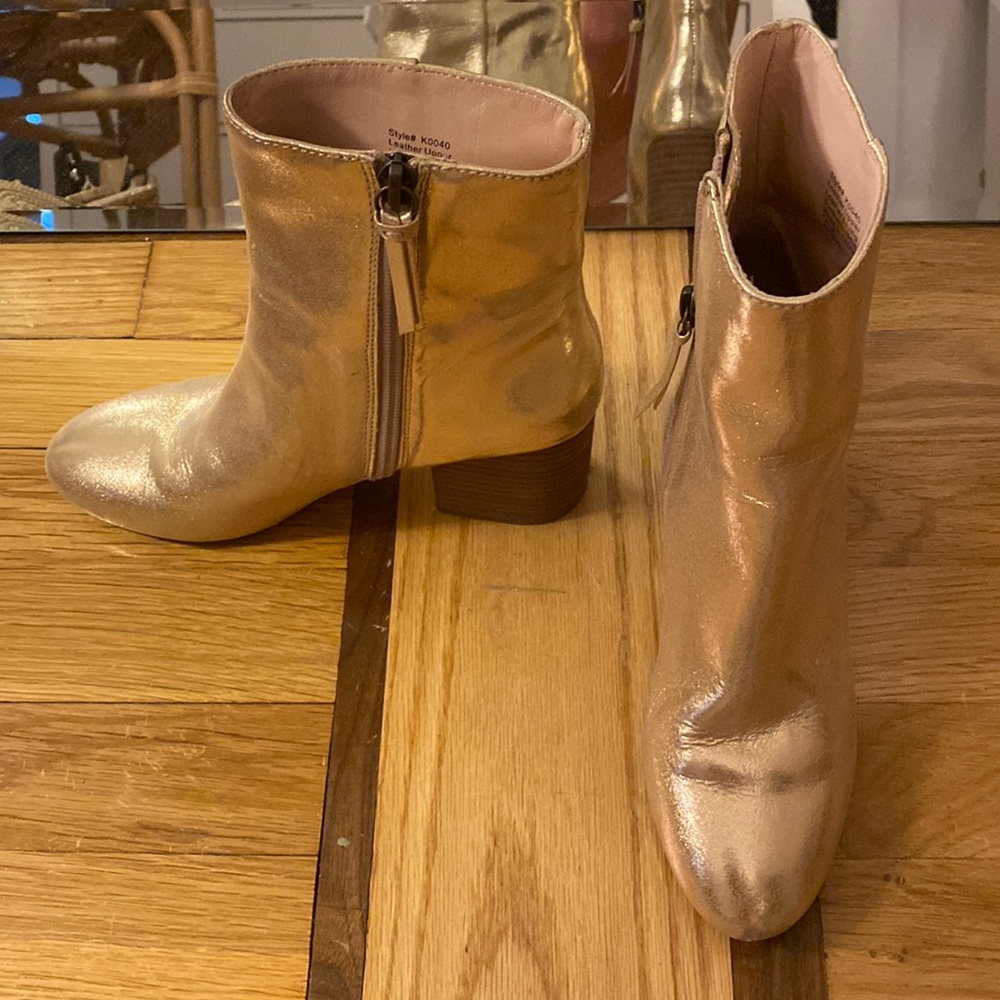 Gold leather booties